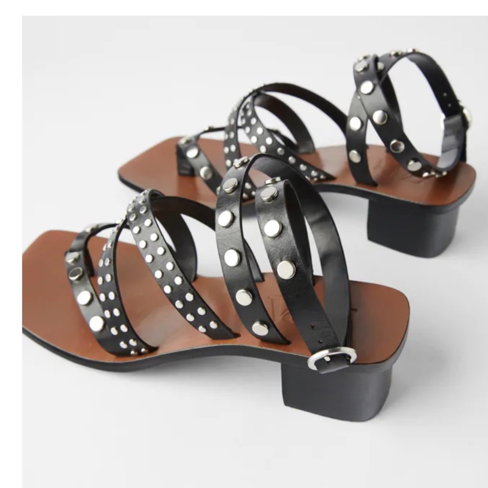 Zara Studded Leather High Heel Sandals